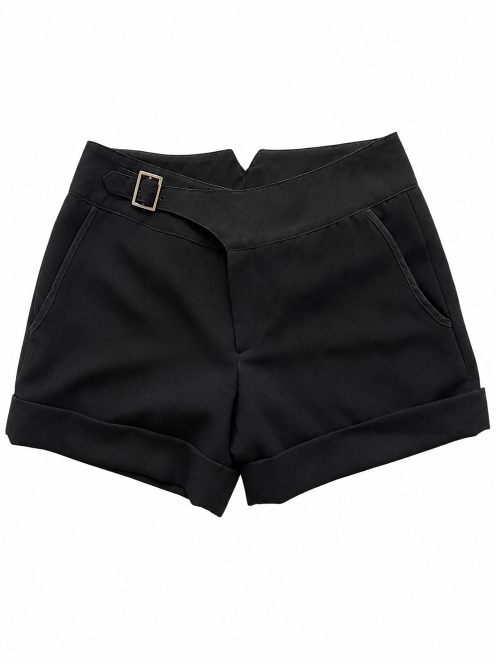 BNX Black High-Rise Tailored Cuffed Shorts NEW | Side Buckle | Size Small